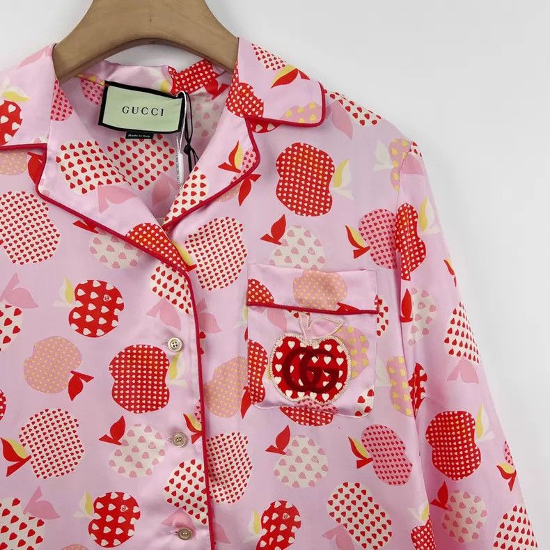 Gucci Gucci Pink heart-shaped apple full-print long-sleeved shir Size XS / US 0-2 / IT 36-38 - 6 Thumbnail
