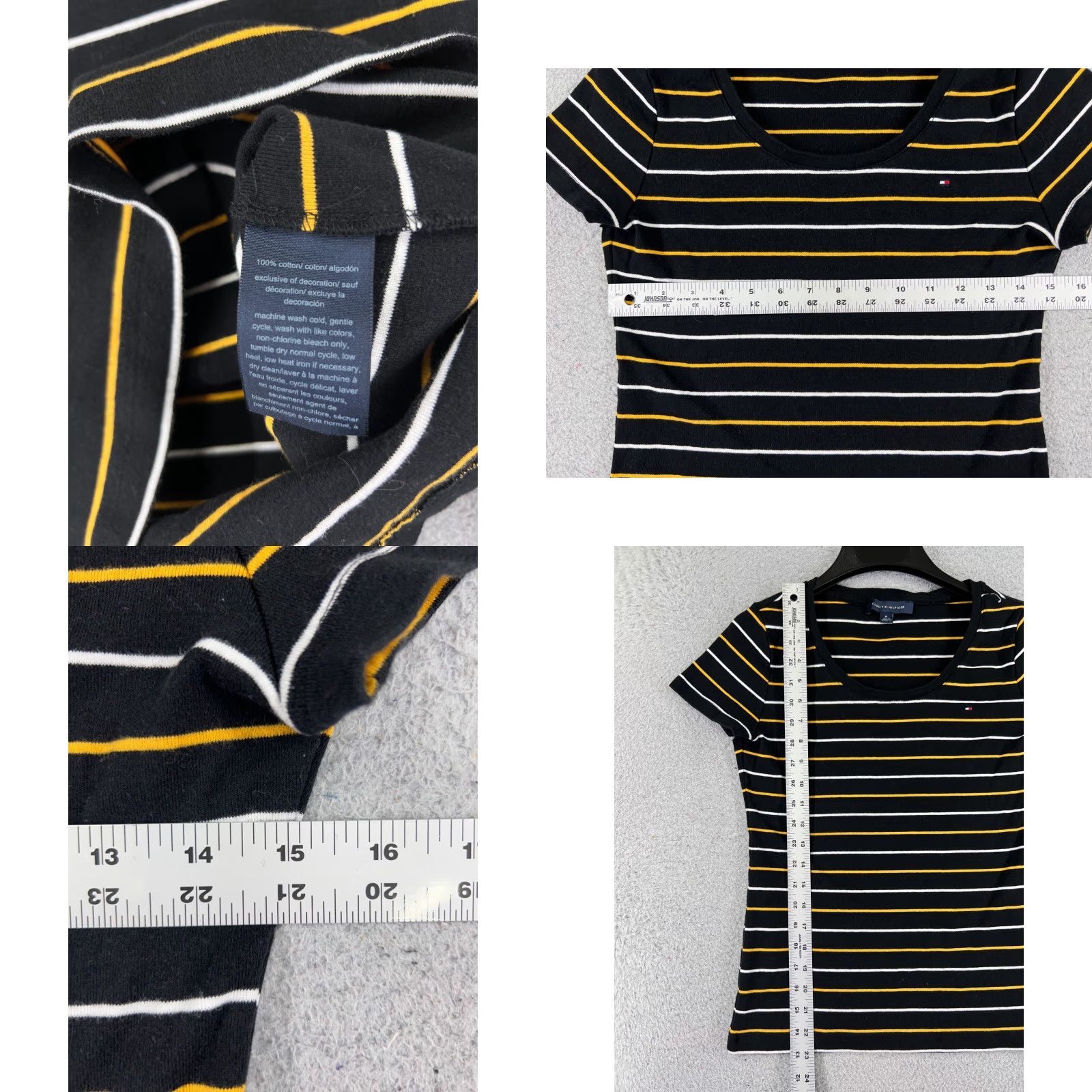 Tommy Hilfiger VINTAGE Tommy Hilfiger Shirt Juniors M Black Yellow White Stripe Scoop Neck Cotton Size M / US 6-8 / IT 42-44 - 8 Thumbnail