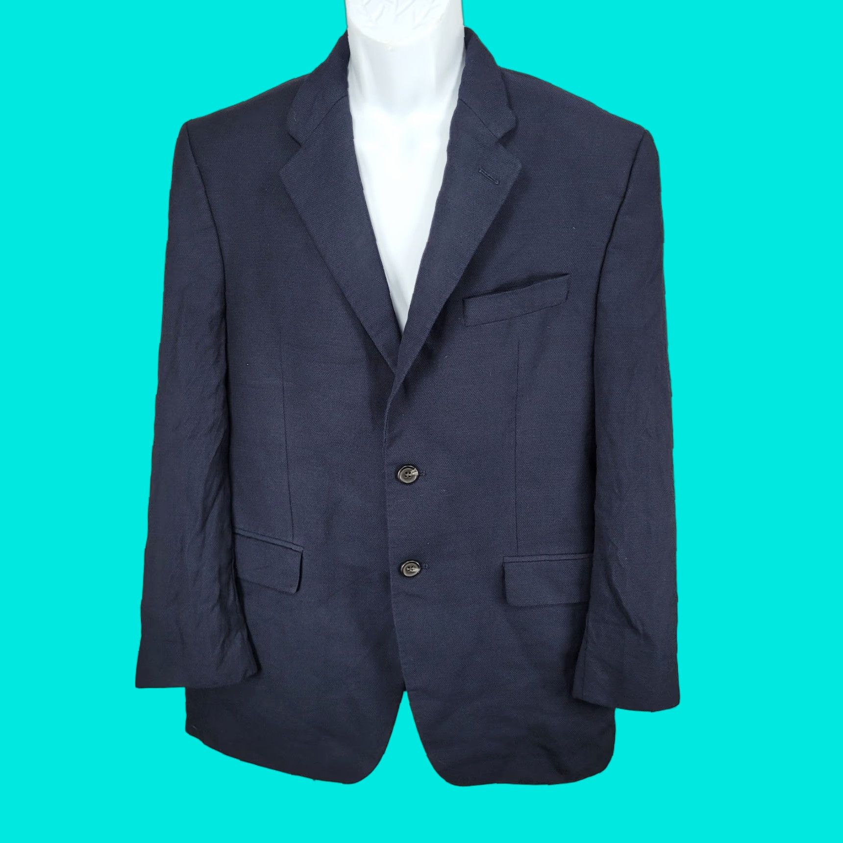 Chaps Chaps Ralph Lauren Navy 100% Wool 2 Button Vented Notch Blazer Sport Coat 41S Size 42R - 1 Thumbnail