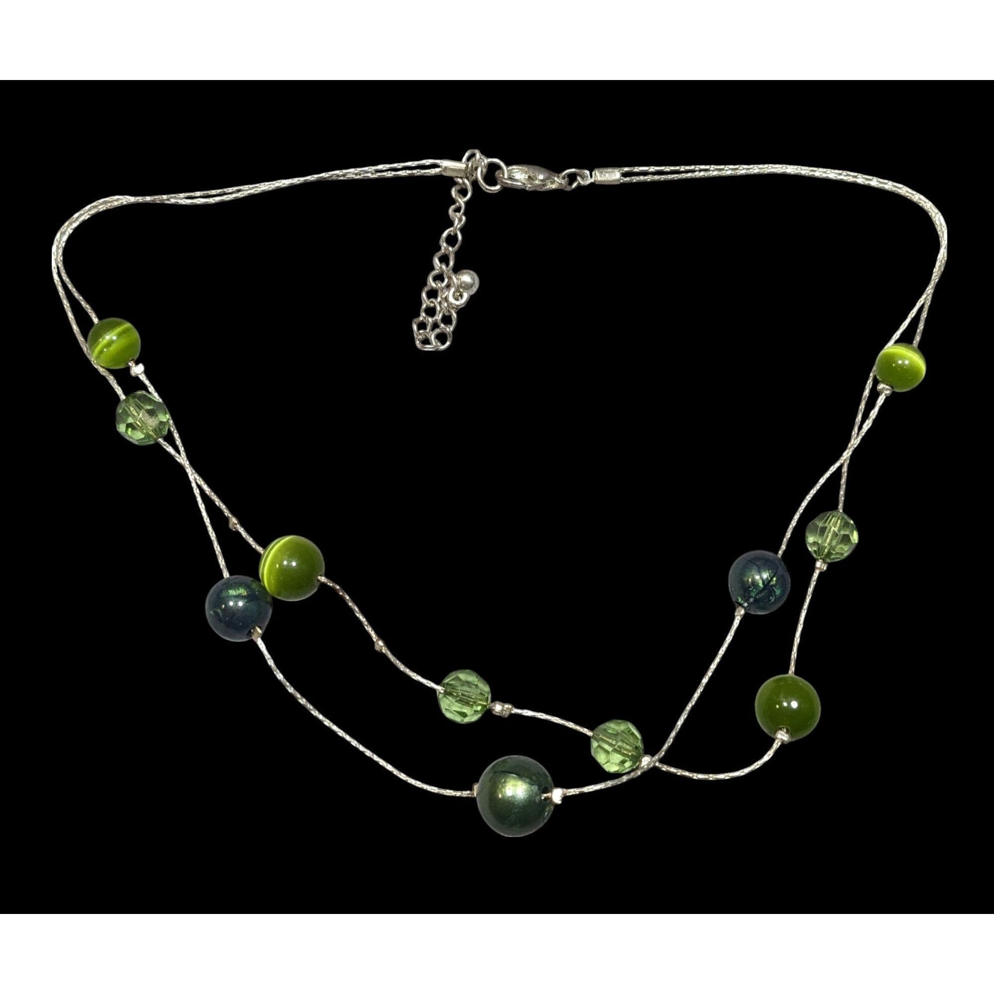 Other Whimsical Layered Green And Silver Tone Station Necklace Size ONE SIZE - 1 Thumbnail