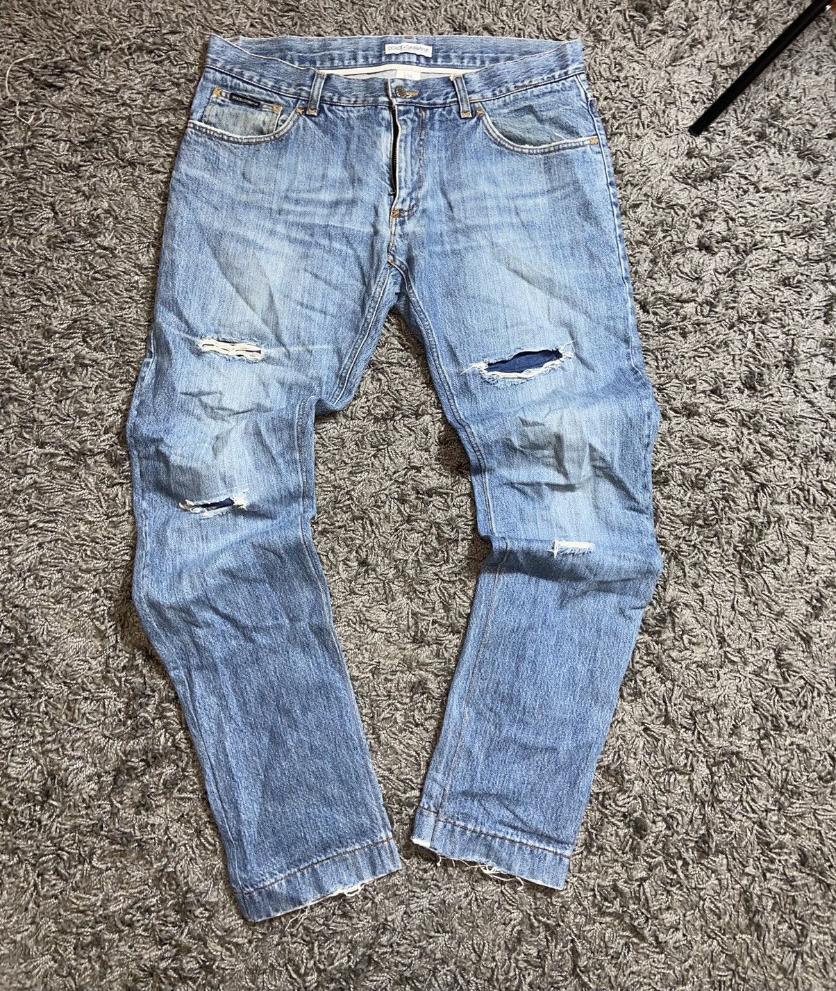 Dolce & Gabbana DOLCE GABBANA WORK DENIM TRASHED WHITE BLUE PANTS | Grailed