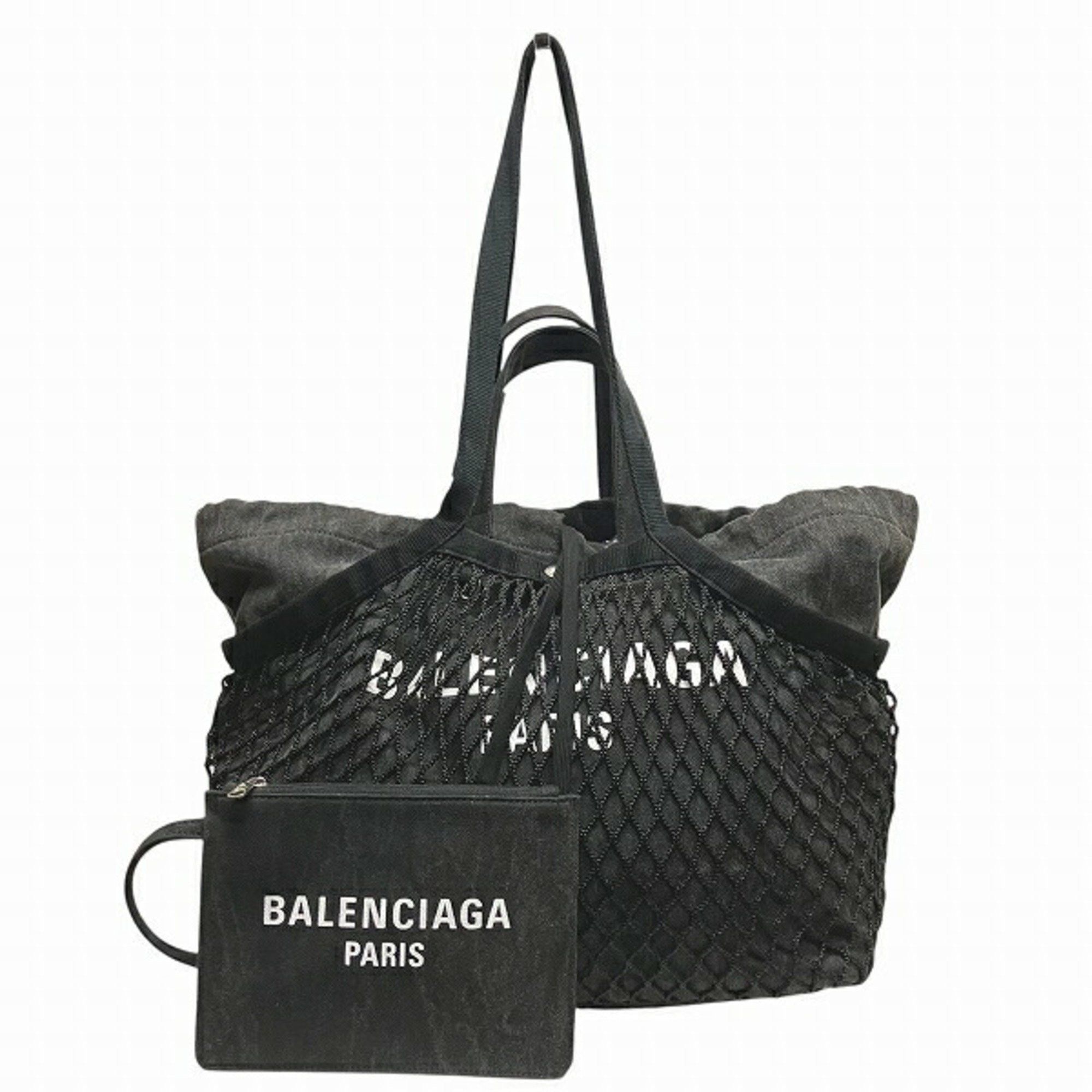 Balenciaga 24 7 791809 Medium Mesh Bag Tote For Men And Women in Black