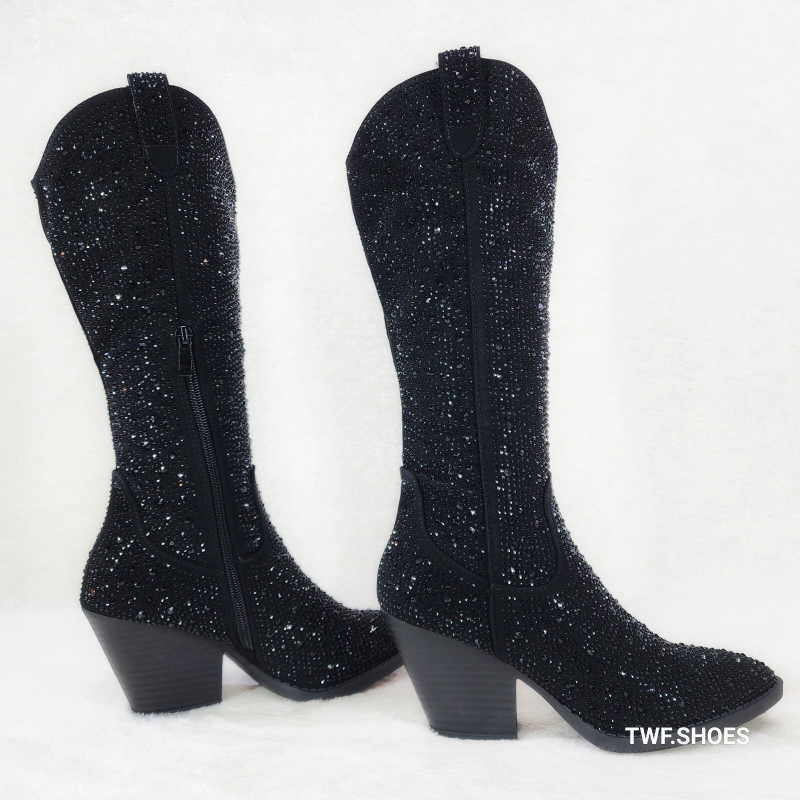 Other Wild One Glamour Black Rhinestone Glam Glitter Country Weste Size US 6.5 / IT 36.5 - 1 Thumbnail
