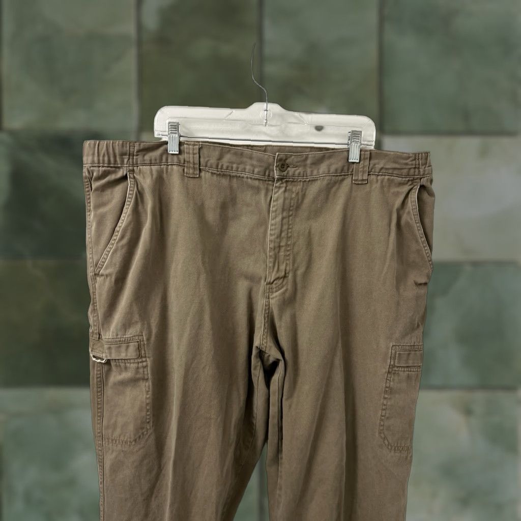 Vintage LL Bean Cargo Pants Mens 44x30 Brown Straight Leg Canvas 100% Cotton Workwear Casual Adjustable Waist Zipper Button Pockets Logo Relaxed Fit Size US 44 / EU 60 - 1 Thumbnail
