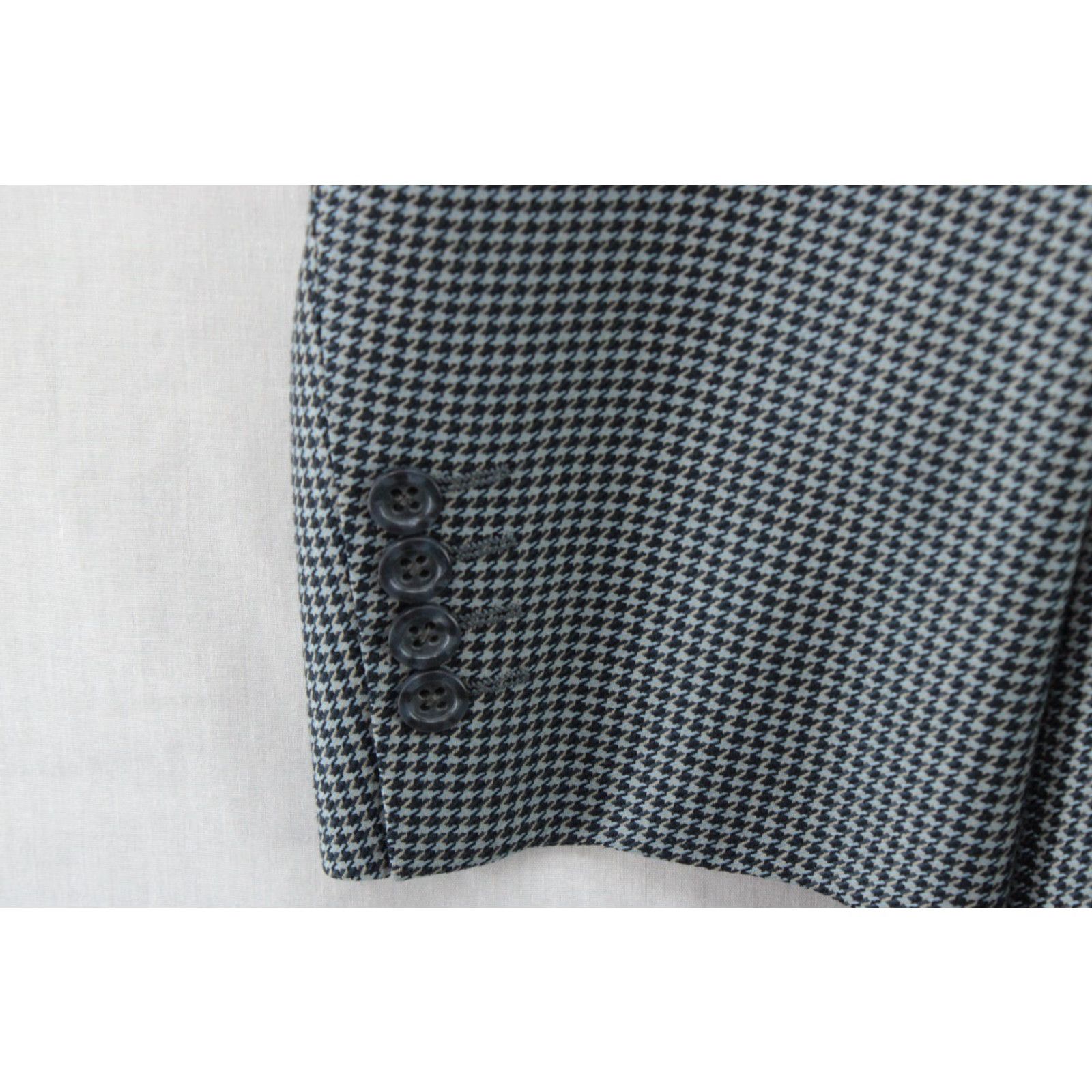 Jack Victor VINTAGE Jack Victor Blazer Men's 46R Blue Houndstooth Wool Silk Two-Button Regular Fit Classic Designer Size 46R - 3 Thumbnail