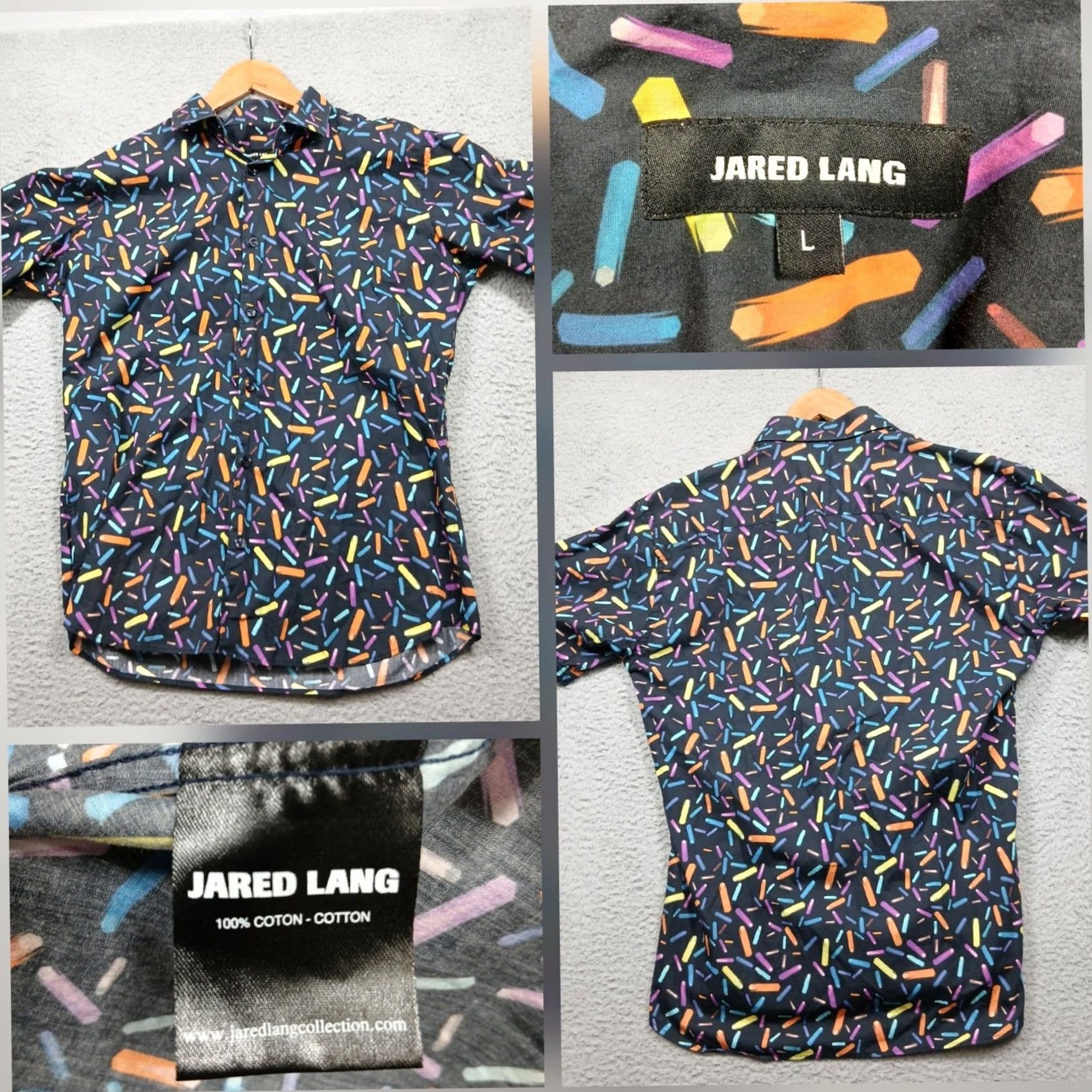 Jared Lang Jared Lang Men's Button-Down Shirt L Black Colorful Geometric Print Cotton Shirt Size US L / EU 52-54 / 3 - 2 Thumbnail