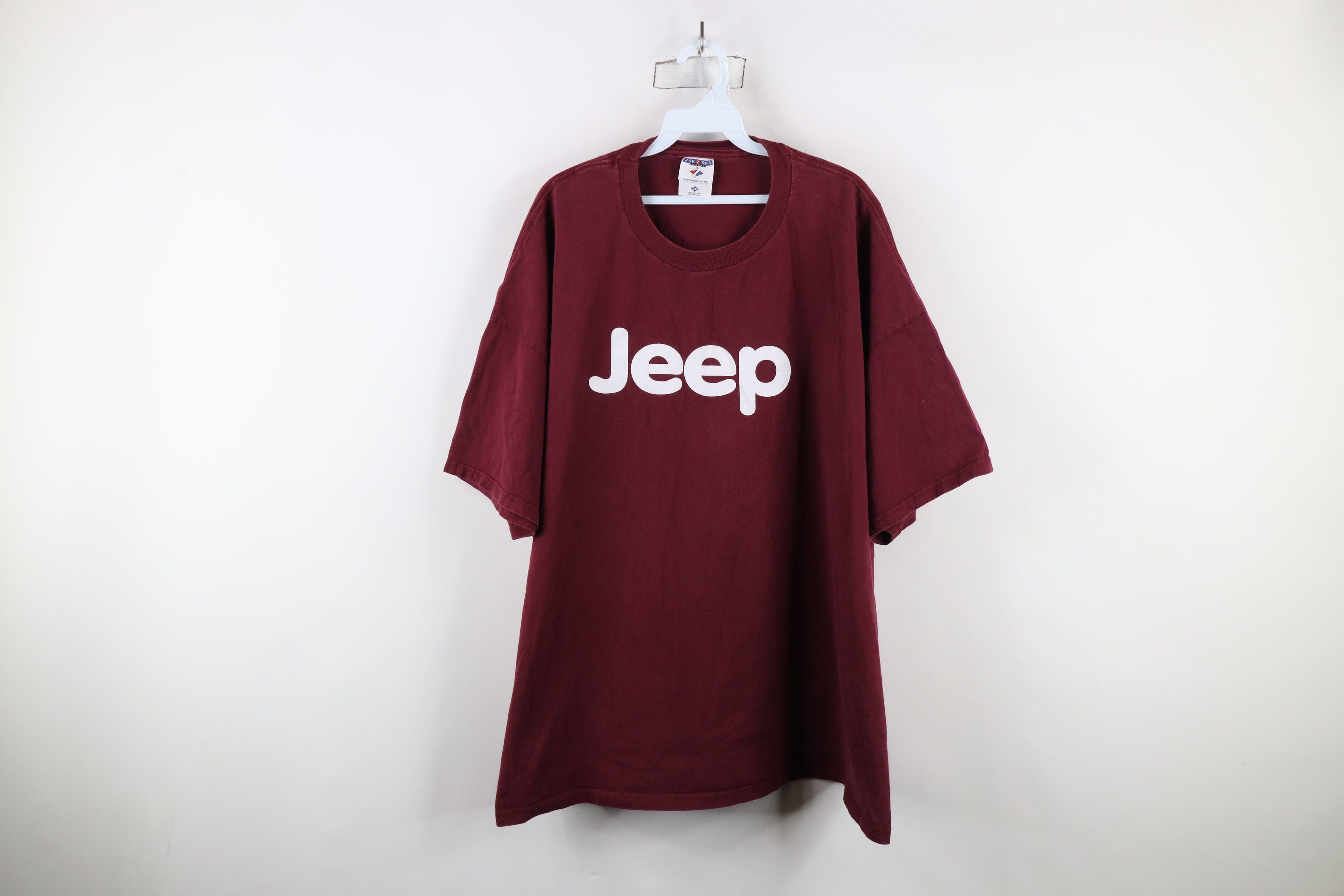 Vintage Vintage 90s Jeep Motors Short Sleeve T-Shirt Maroon USA Size US XXL / EU 58 / 5 - 1 Thumbnail