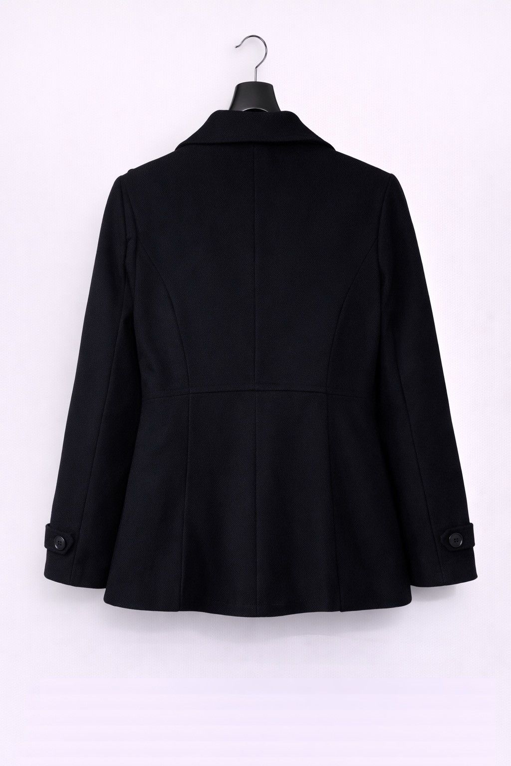 Pas de Calais Pas de Calais Black Wool Pea Coat – Double Breasted Jacket Size M / US 6-8 / IT 42-44 - 2 Thumbnail