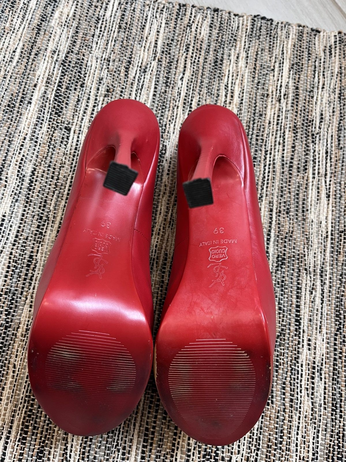 Vintage × Yves Saint Laurent Vintage Yves Saint Laurent high Heels Red Leather shoes Size US 9 / IT 39 - 12 Thumbnail
