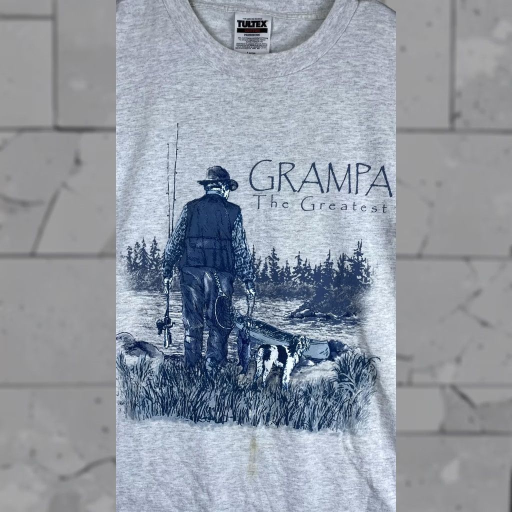 Tultex VINTAGE Tultex Shirt Mens L Gray Grampa The Greatest Fishing Graphic Tee T-Shirt Size US L / EU 52-54 / 3 - 1 Thumbnail