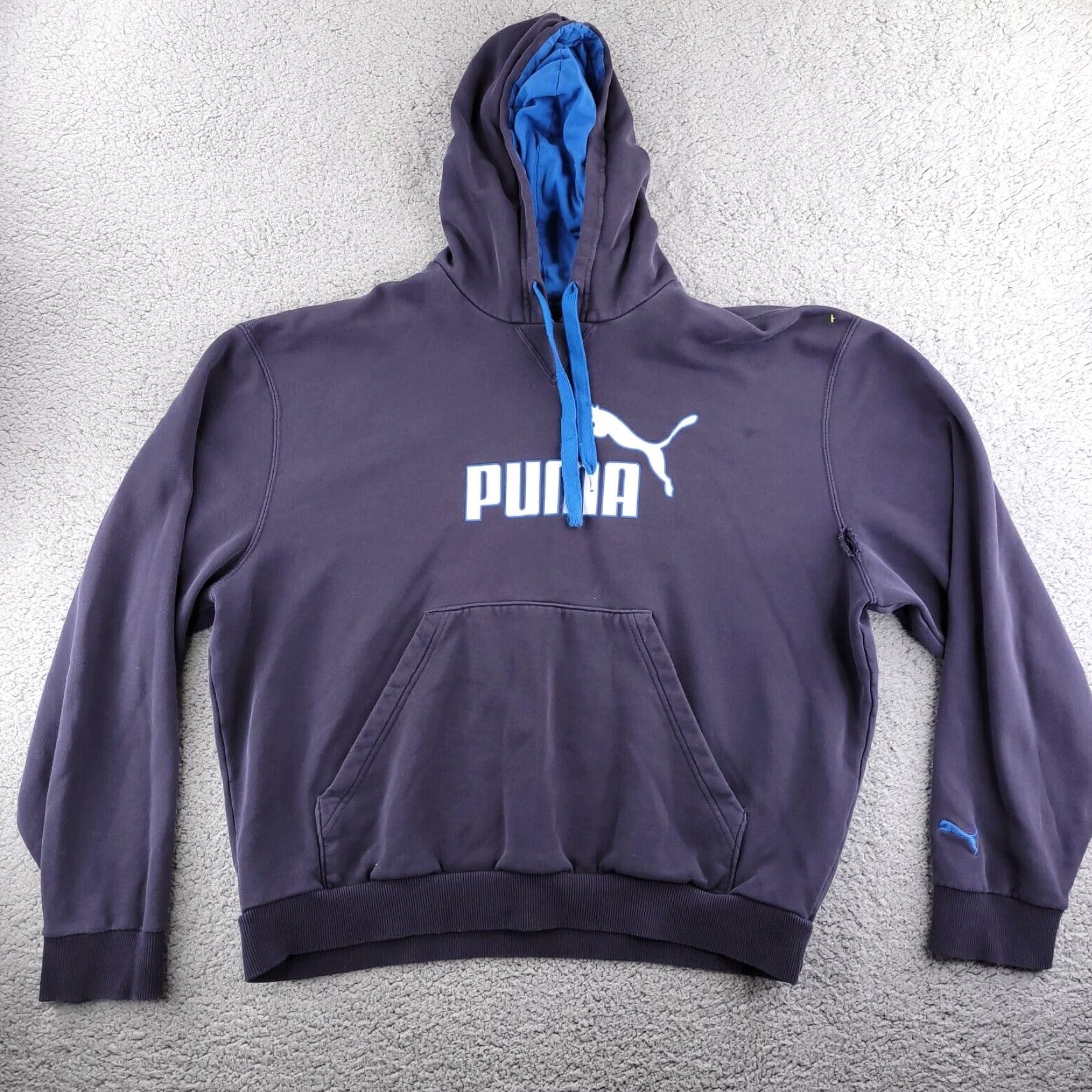 Puma VINTAGE PUMA Hoodie Solid Blue 90s Fit Men Large Size US L / EU 52-54 / 3 - 2 Thumbnail