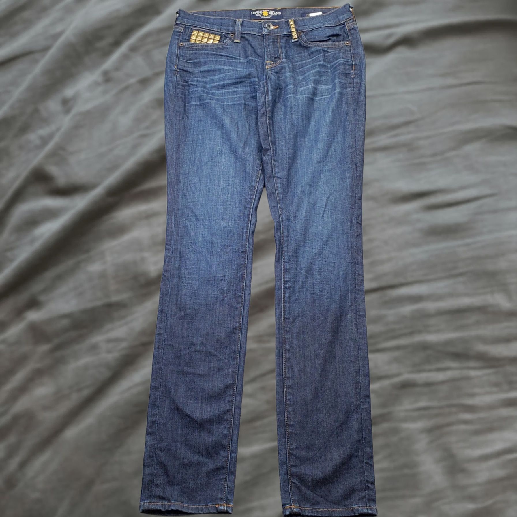 Lucky Brand Lucky Brand Charlie Skinny Jeans Women 4 Women 4 Denim Blue 5-Pocket Design Pocket Stud Embellishment Size 27" / US 4 / IT 40 - 1 Thumbnail