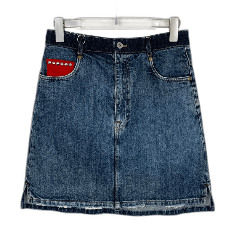 Miu Miu MiuMiu blue pocket crystal embellished cotton leisure denim half-skirt Size US 33 - 1 Thumbnail