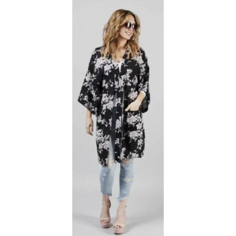 Spiritual Gangster Spiritual Gangster Kimono Women Large Black Maya Floral Size L / US 10 / IT 46 - 2 Thumbnail
