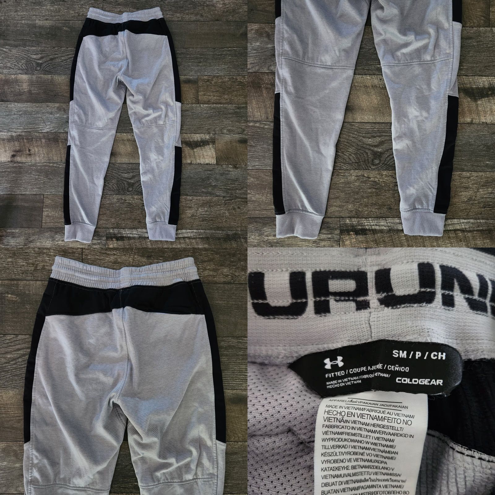 Under Armour Under Armour Pants Mens Small Fitted Sweat Joggers Waffle Knit Gray Black Athletic Tapered Inseam 28" Pockets Size US 29 - 8 Thumbnail