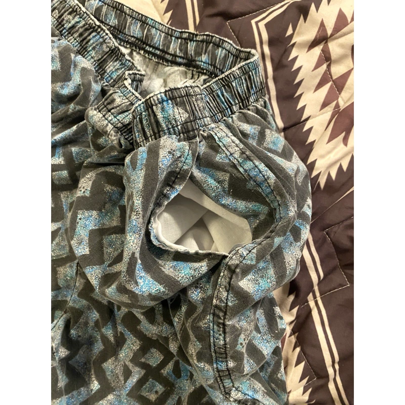 Vintage VINTAGE Sostanza Men Pants Geometric Print Jogger 80s Hip Hop Beach Gym Activewear Blue 100% Cotton L Regular Inseam 32 Elastic Waist Pockets Size US 33 - 5 Thumbnail