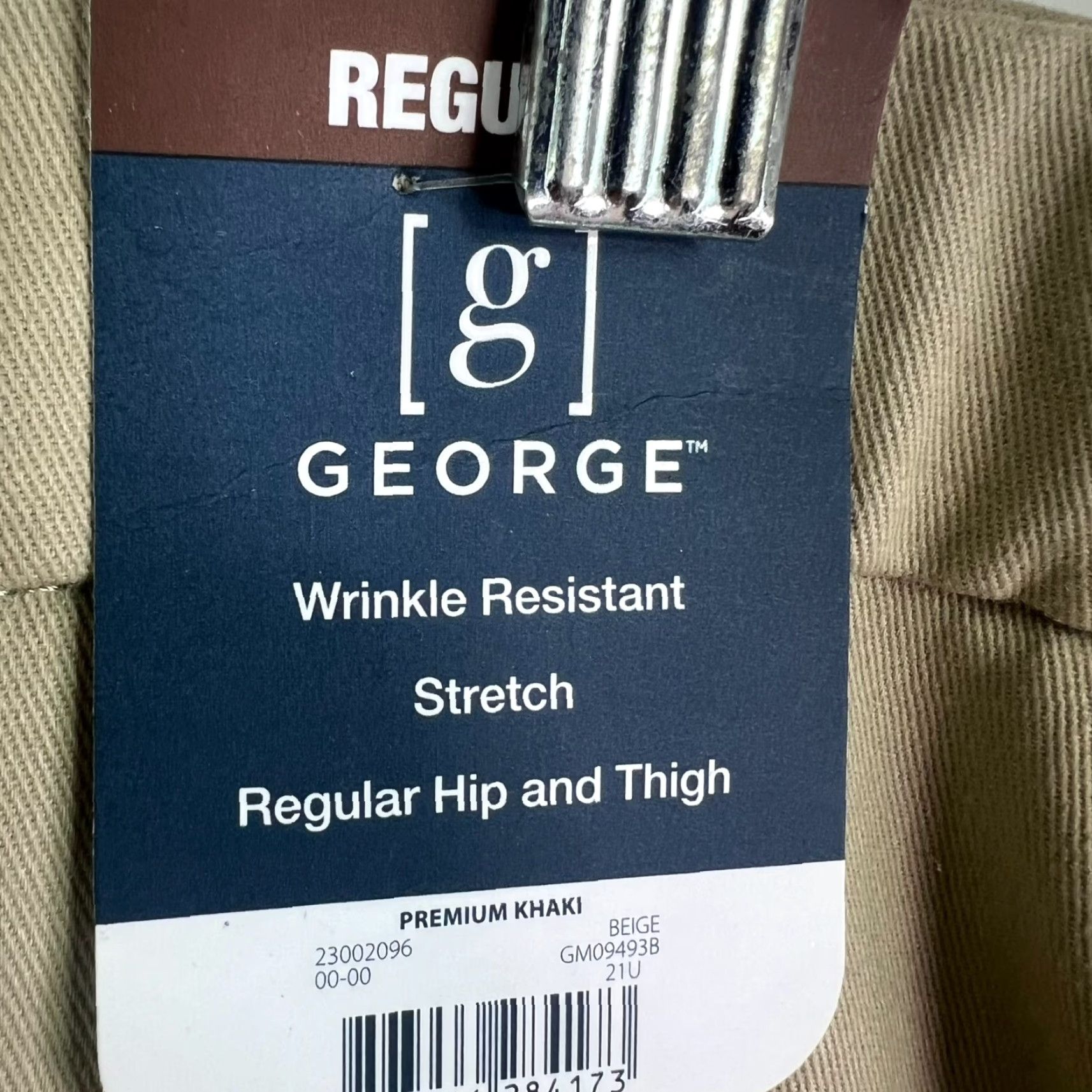 George Beige George Pants Khakis Mens 52 32 Stretch Cotton Canvas Button Zip Flat Front Straight 5-Pocket Size US 36 / EU 52 - 7 Thumbnail