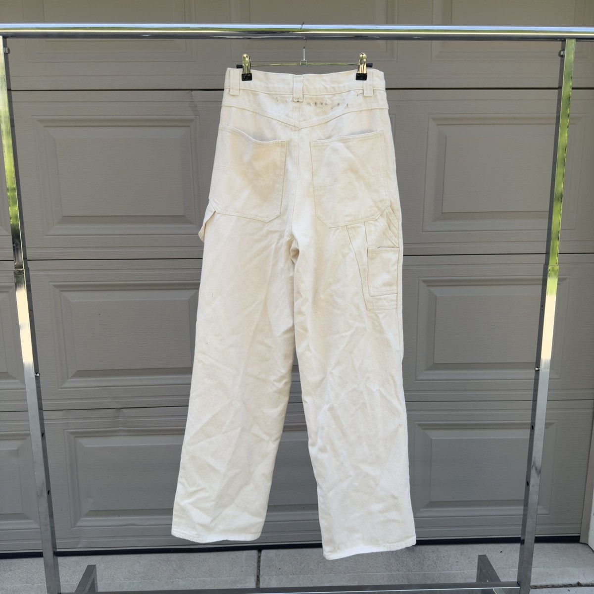 Vintage Thrashed Faded Cream Baggy Skater Wide Leg Carpenter Pants Size US 29 - 1 Thumbnail