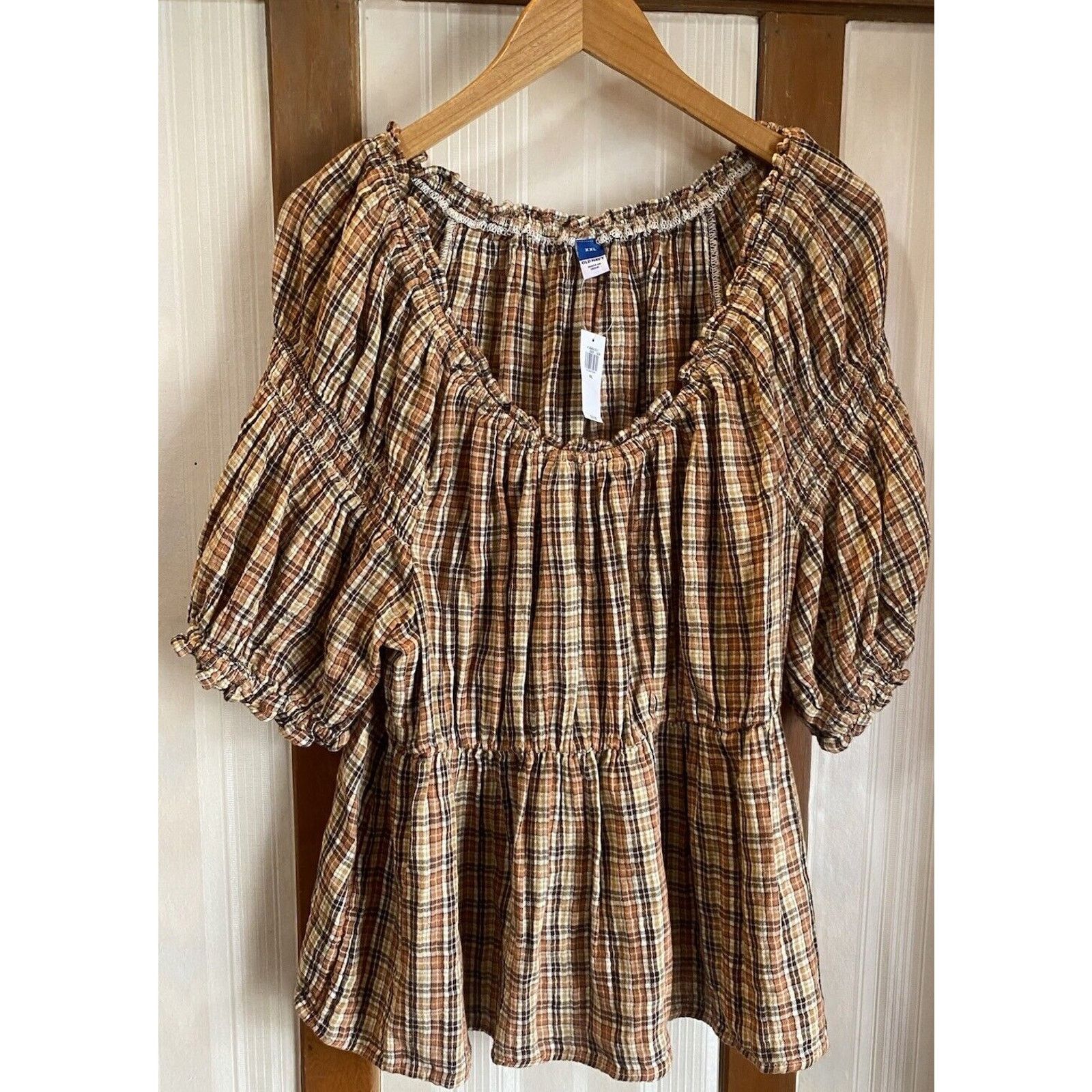 Old Navy NWT Old Navy Top Women’s Shirt XXL Brown Plaid Blouse $40 Size XXL / US 16-18 / IT 52-54 - 1 Thumbnail