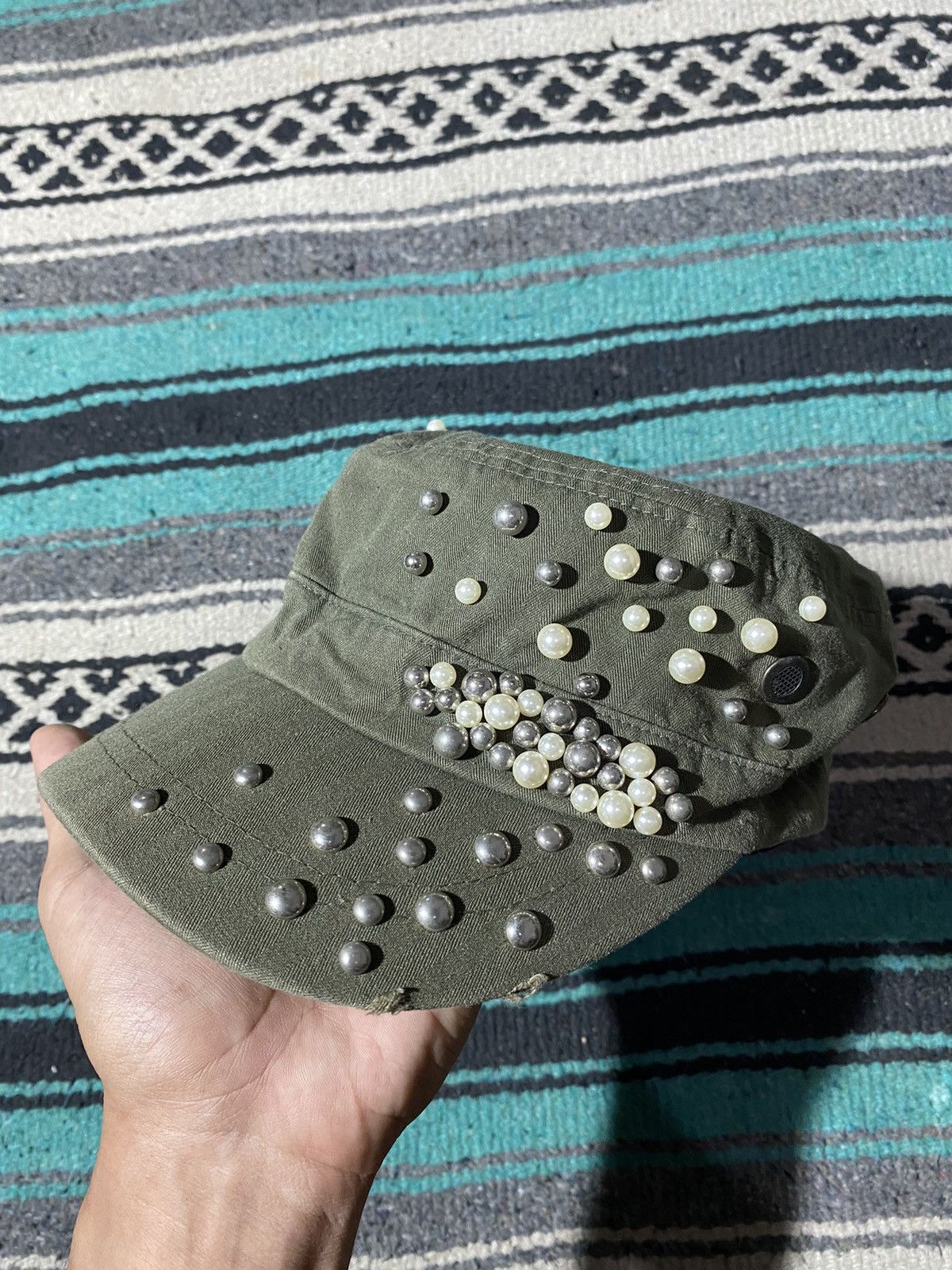 If Six Was Nine × Japanese Brand × Le Grande Bleu (L.G.B.) Y2K Unknown Green Studded Emerald Patrol Cap Size ONE SIZE - 1 Thumbnail