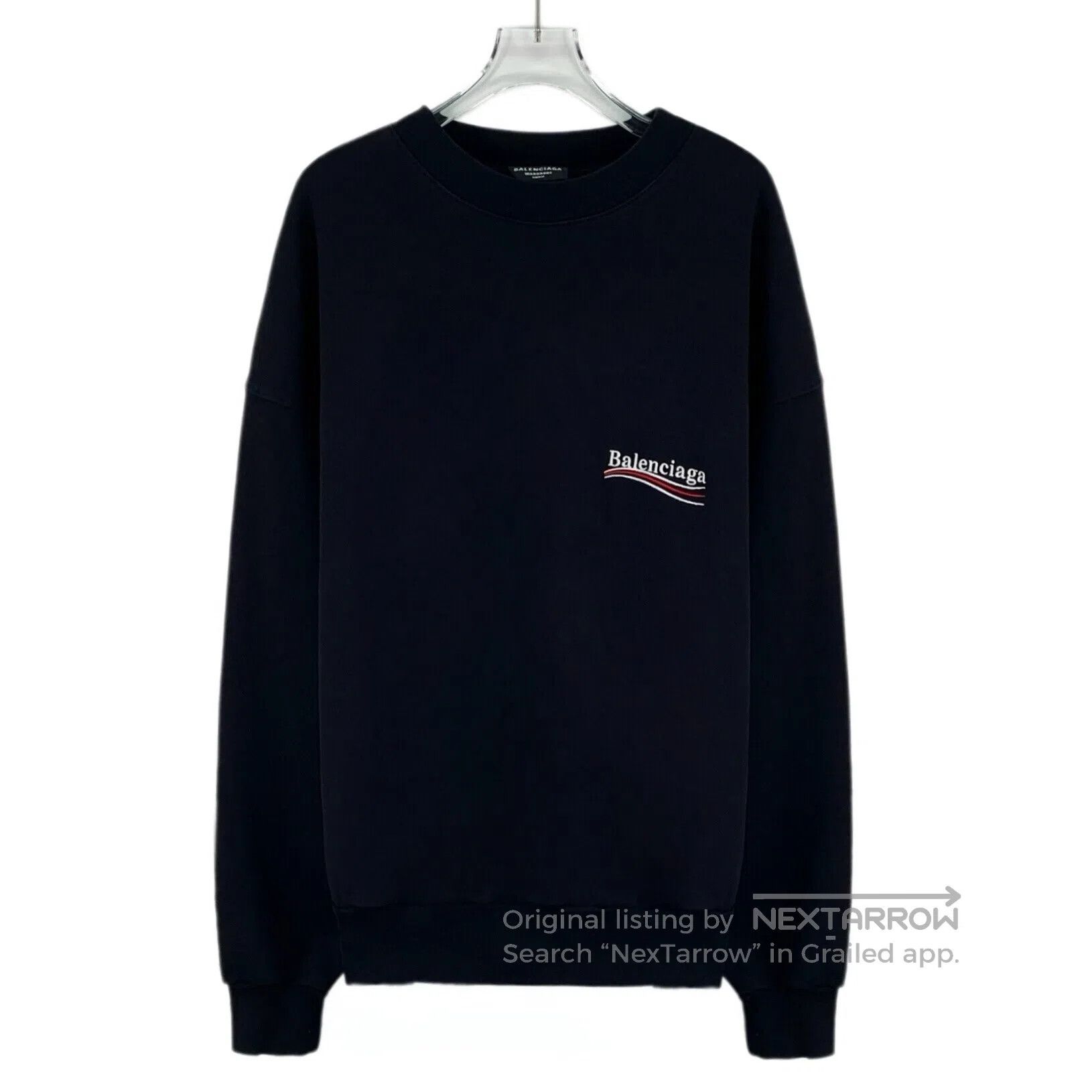 Balenciaga Balenciaga Black Logo Lettering Embroidered Cotton Crewnec Size US M / EU 48-50 / 2 - 1 Thumbnail