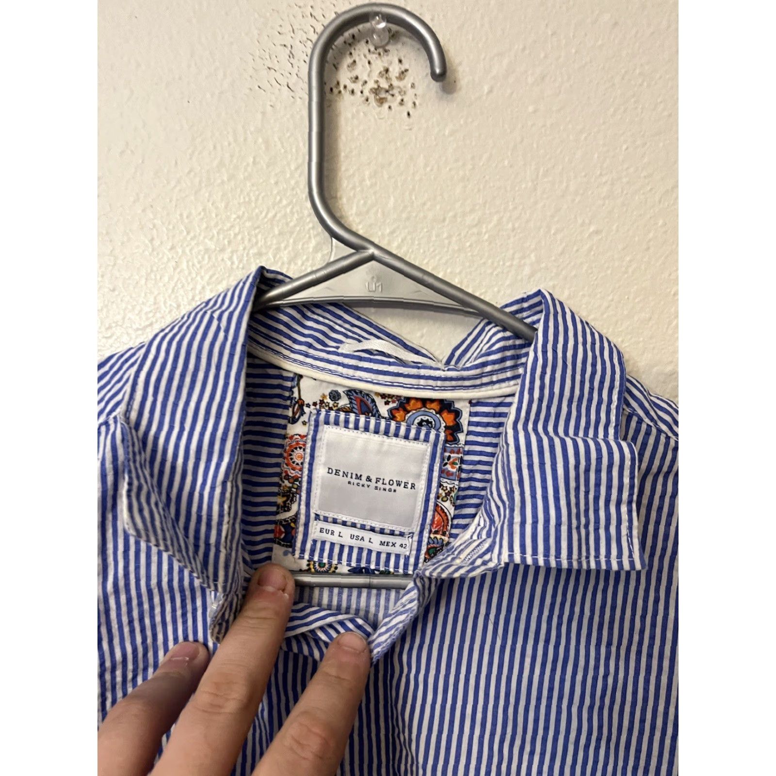 Denime Denim & Flower Ricky Singh Men's Large Blue White Striped Button Up Shirt Size US L / EU 52-54 / 3 - 3 Thumbnail