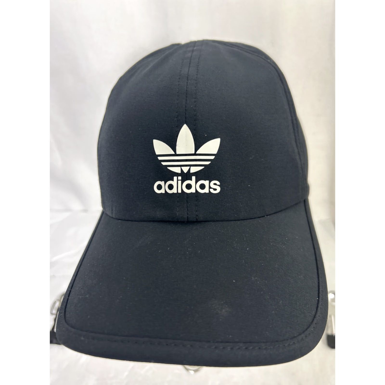 Adidas Adidas Running Hat Adjustable Hook Loop Black White Trefoil Size ONE SIZE - 3 Thumbnail