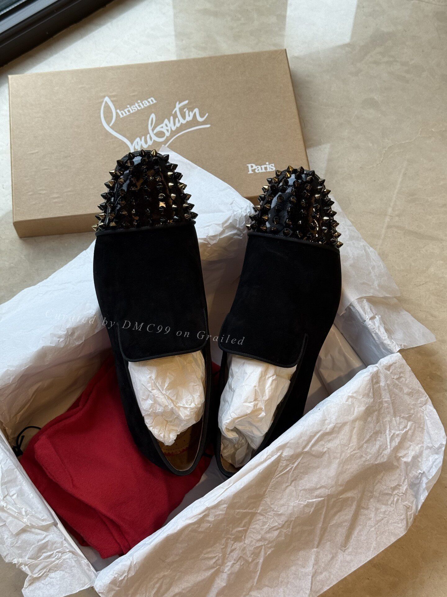 Christian Louboutin Christian Louboutin Black Velvet Rivet Loafers Size US 9 / EU 42 - 1 Thumbnail