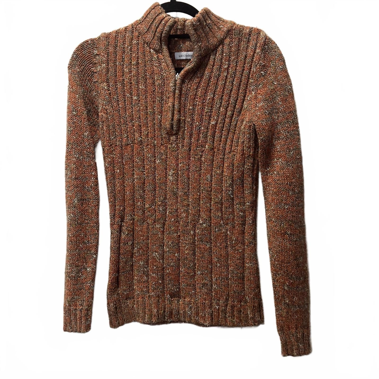 Other Liz Claiborne Women's Orange Ribbed Knit Sweater with Zip Size M / US 6-8 / IT 42-44 - 1 Thumbnail