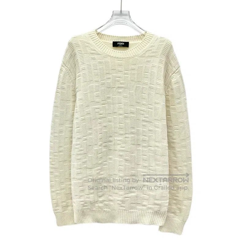 Fendi Fendi Beige Jacquard Cashmere Round Neck Long Sleeve Knit Size US M / EU 48-50 / 2 - 1 Thumbnail