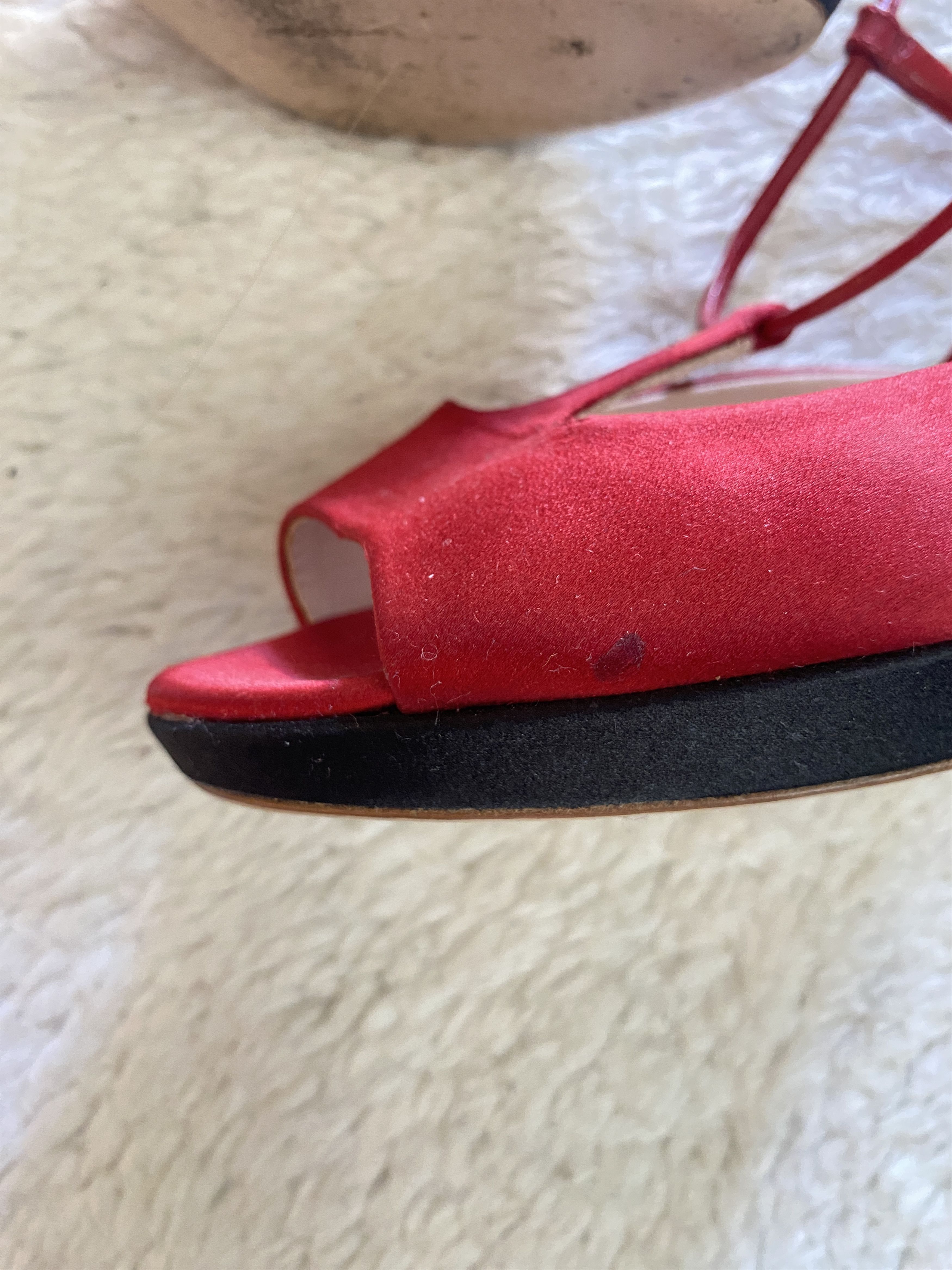 Miu Miu Miu Miu Silk Peep Toe Sandals – Red & Black Size US 10 / IT 40 - 19 Thumbnail