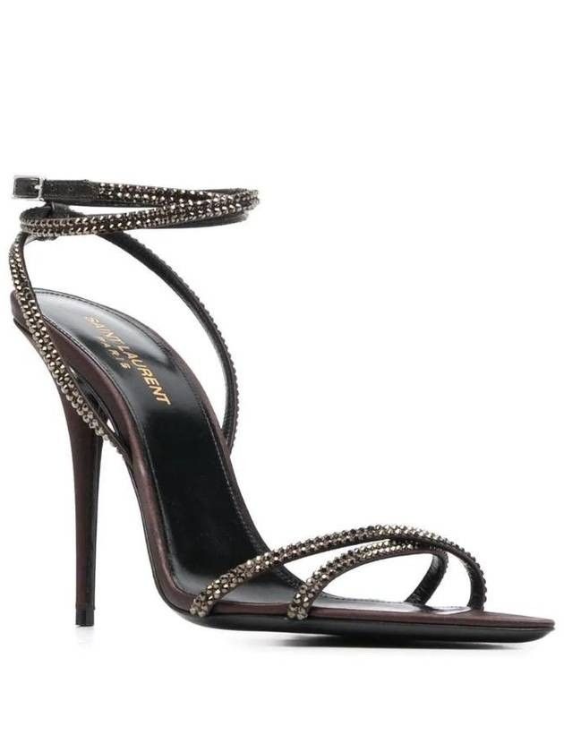 Saint Laurent Paris o1b1hav111224 Ava Sandals Crepe Satin With Rhinestones Brown Size US 6 / IT 36 - 2 Thumbnail