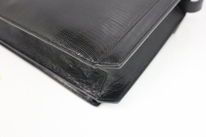 Yves Saint Laurent Yves Saint Laurent Black Y Logo Lizard Embossed Leather Size ONE SIZE - 10 Thumbnail