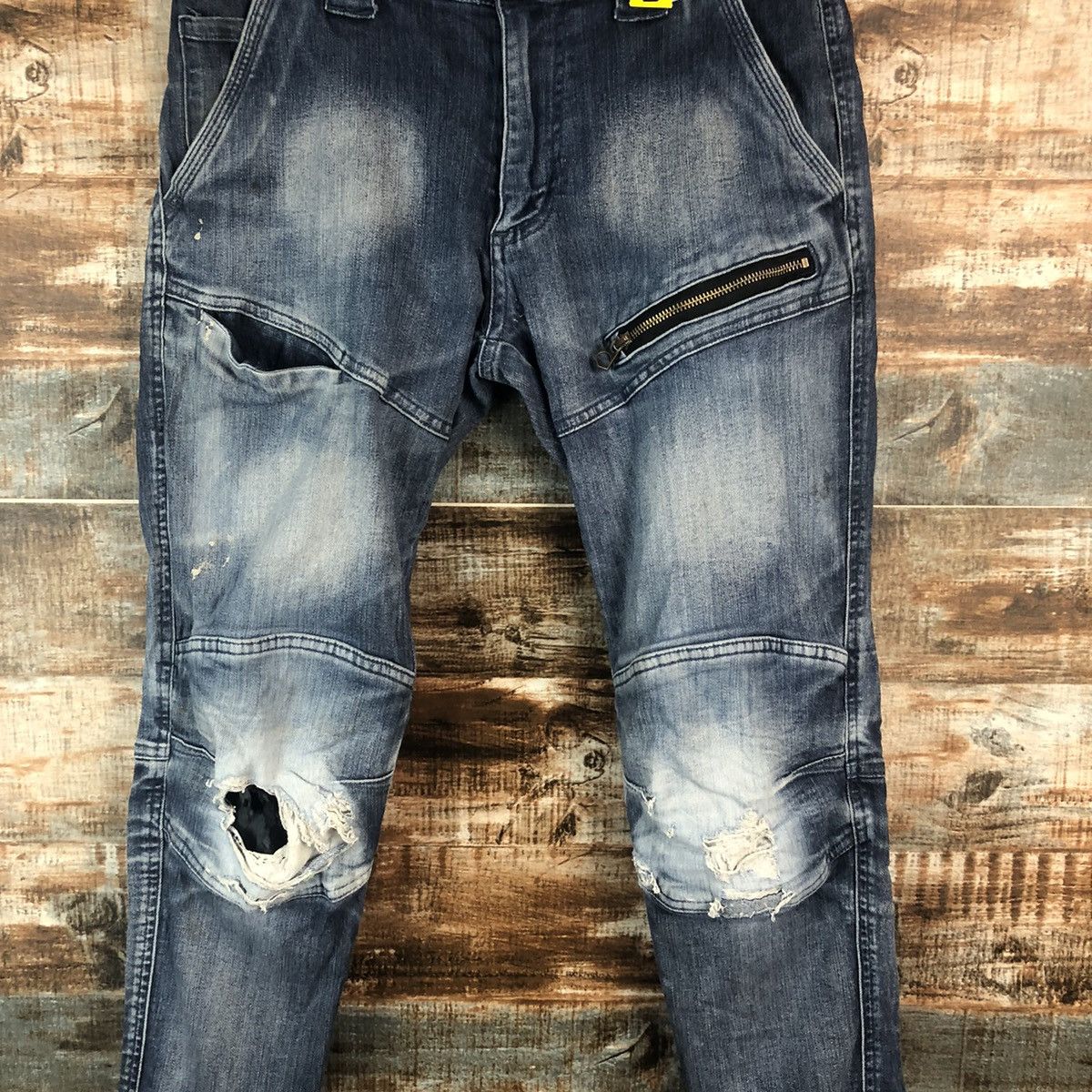 Japanese Brand Field Core Blue Distressed Denim Pants #A2122 Size US 31 - 5 Thumbnail
