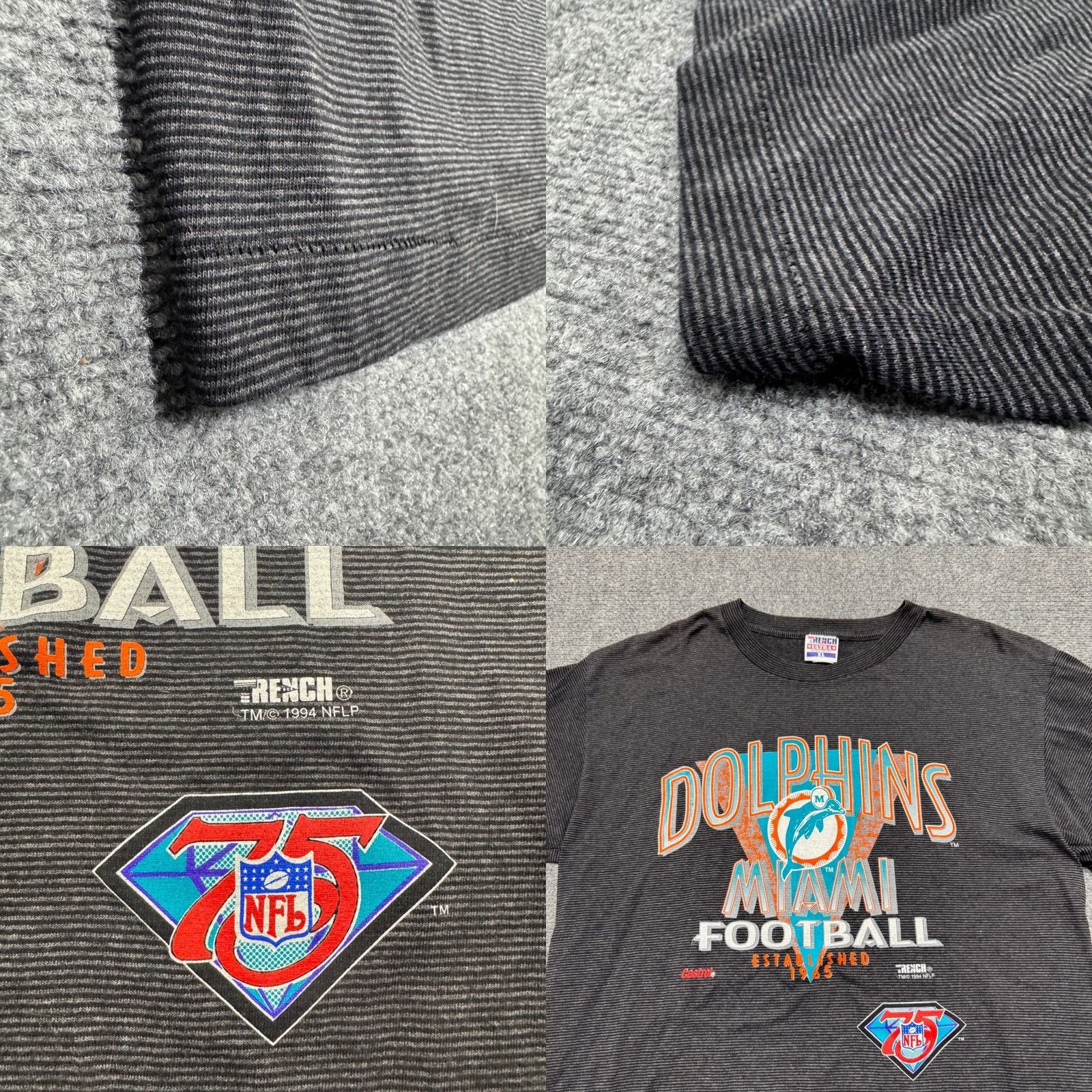 NFL VTG Trench Ultra Miami Dolphins Shirt Men's XL NFL 75th Gray Black Football Logo 1994 Distressed Quality Mens XL Size US XL / EU 56 / 4 - 8 Thumbnail