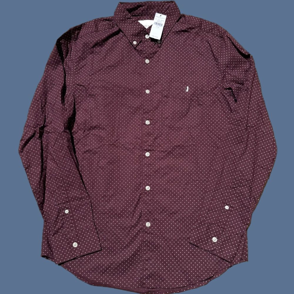 Vintage American Eagle Mens Maroon & White Polka Dot Button Down Collar Shirt M NWT Size US M / EU 48-50 / 2 - 1 Thumbnail