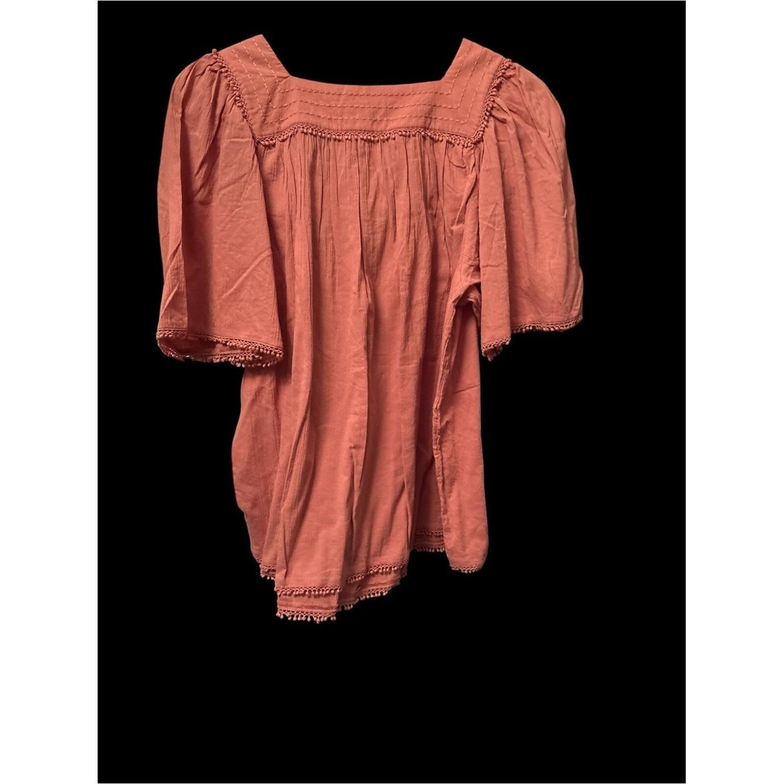 Chicos Chico's Dusty Coral Square Neck Puff Sleeve Top Size M / US 6-8 / IT 42-44 - 2 Thumbnail