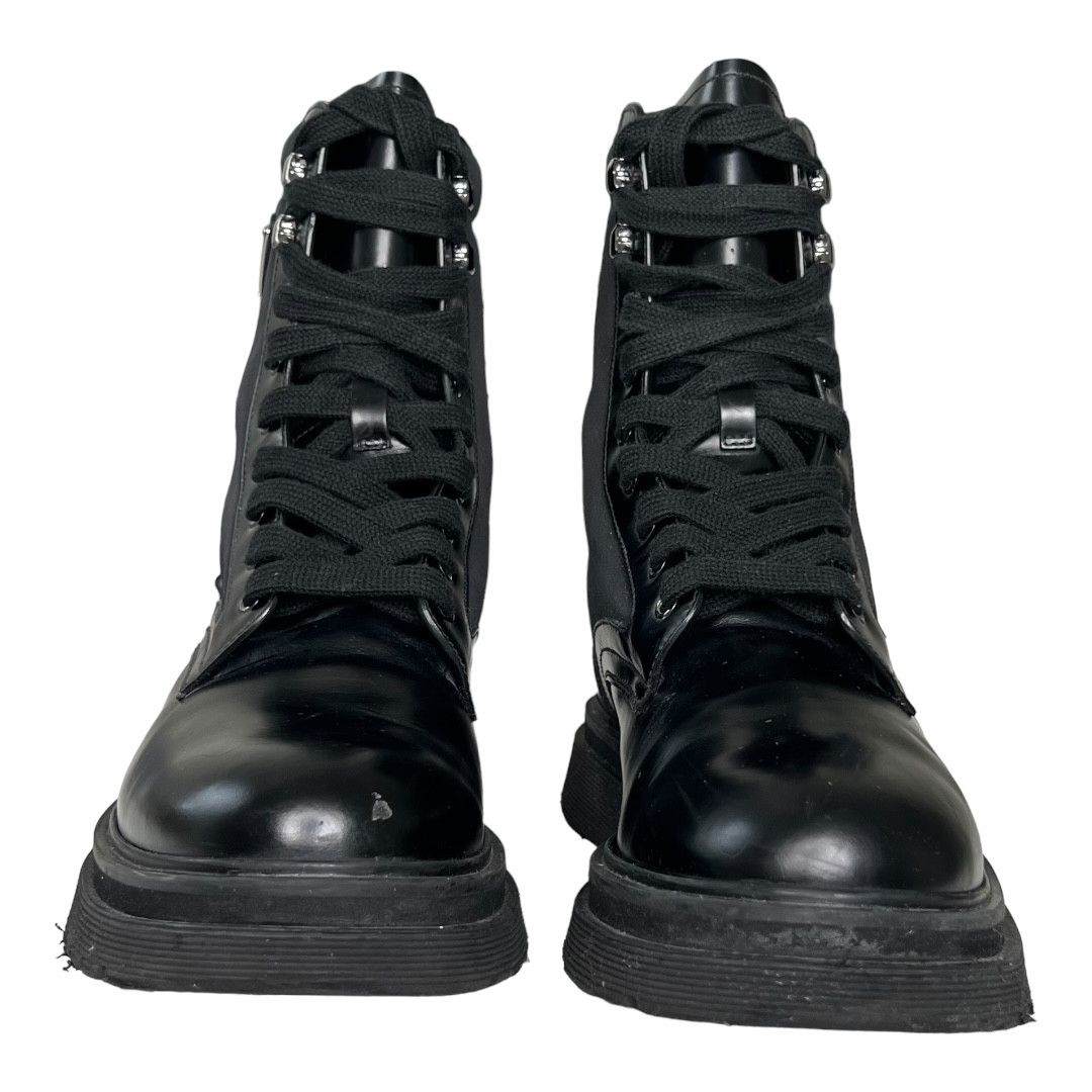 Prada Brushed Rois Leather and Nylon Lug Sole Combat Boots