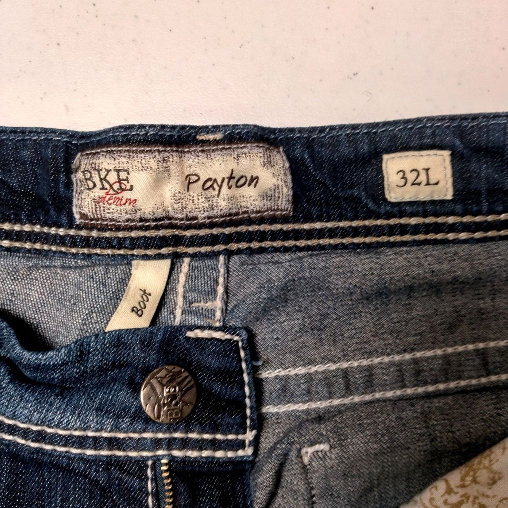 BKE BKE Jeans Woman 32L Denim Bootcut Regular 5-Pocket Blue Whiskering White Stitching Dark Wash Distressed look - Buckle Bke Payton Size 24" / US 00 / IT 34 - 4 Thumbnail