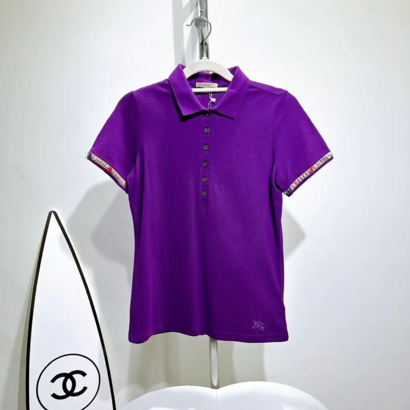 Burberry Burberry Purple Cotton Check Polo Top Size S / US 4 / IT 40 - 1 Thumbnail