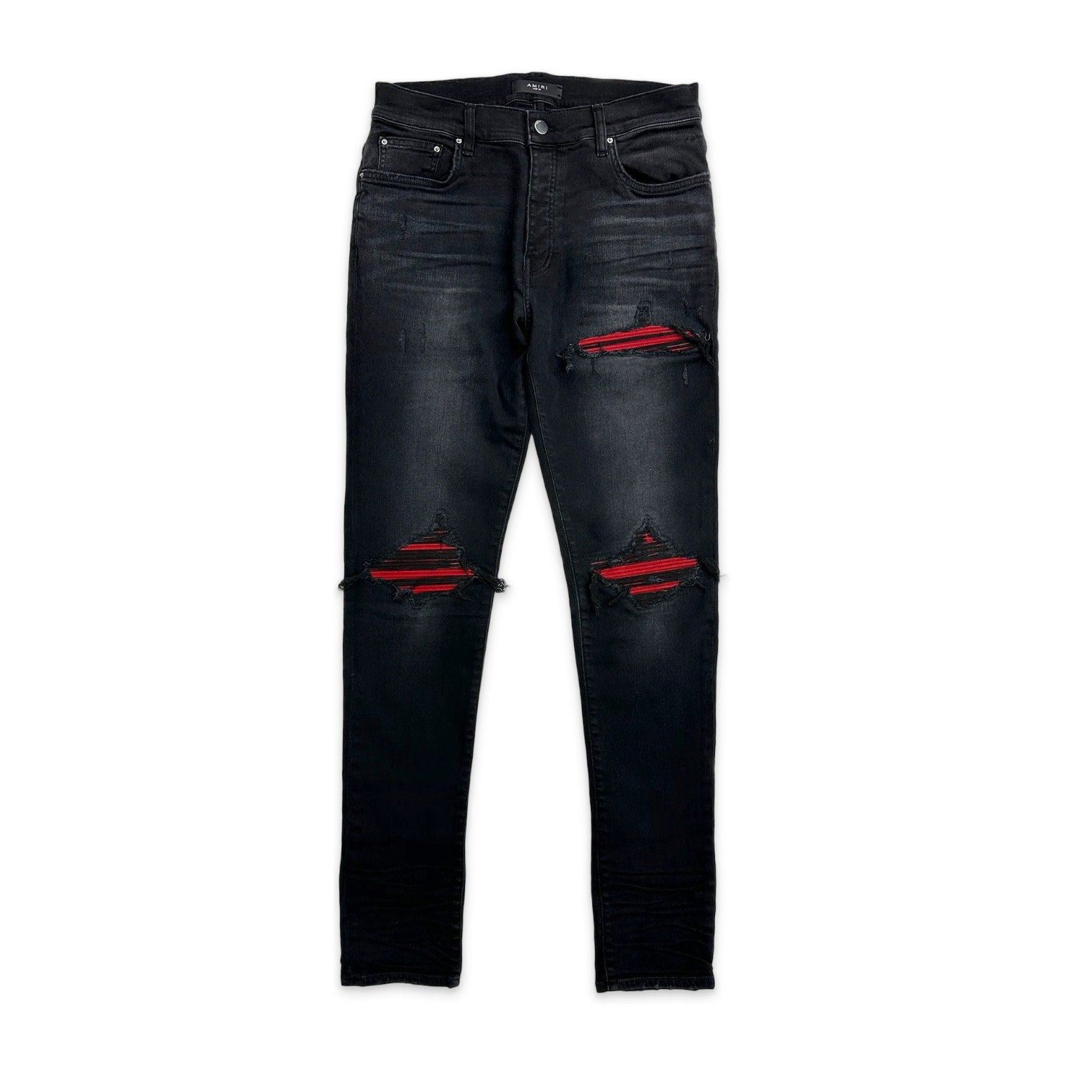 Amiri MX1 Suede Patch Jeans Black/Red Size US 30 / EU 46 - 1 Thumbnail