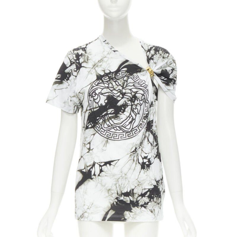 Versace new VERSACE Medusa gold ring marble black white tie dye tshirt IT40 M Size S / US 4 / IT 40 - 1 Thumbnail