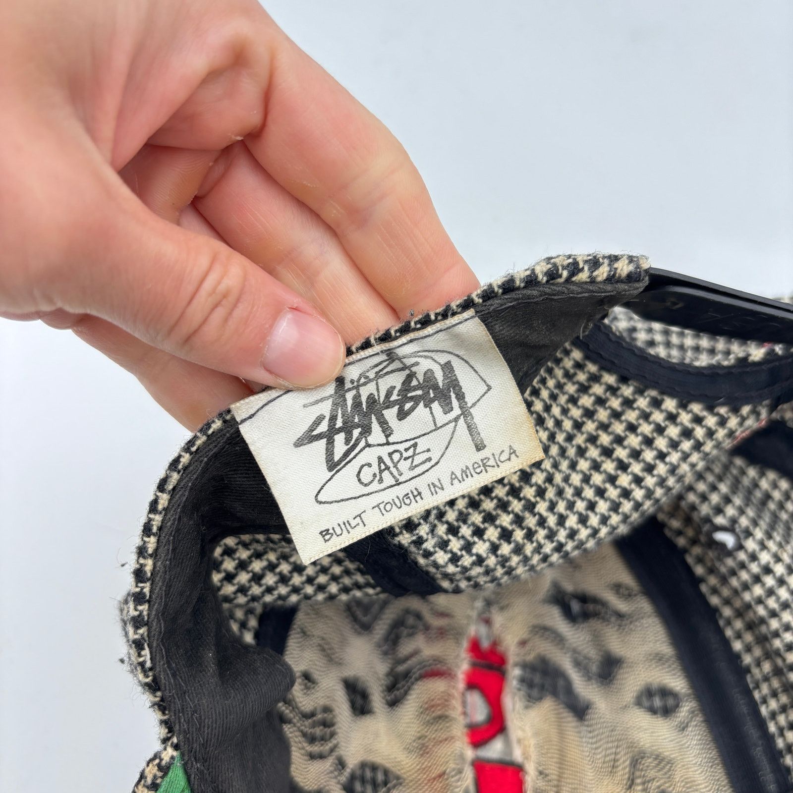 Stussy × Vintage Vintage 90s Stussy Houndstooth S Crown Logo Snapback Hat Size ONE SIZE - 8 Thumbnail