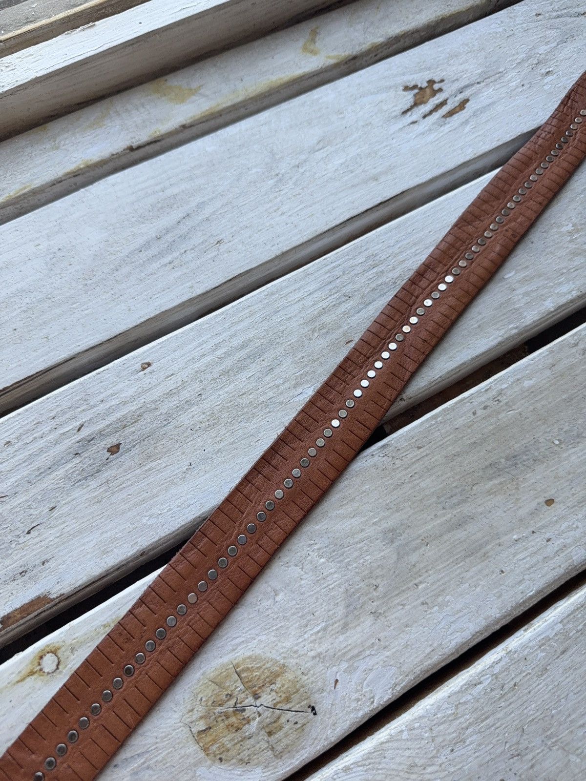 Leather Miron Ronzoni Italy Brown Leather Belt Studded Vintage Size ONE SIZE - 4 Thumbnail
