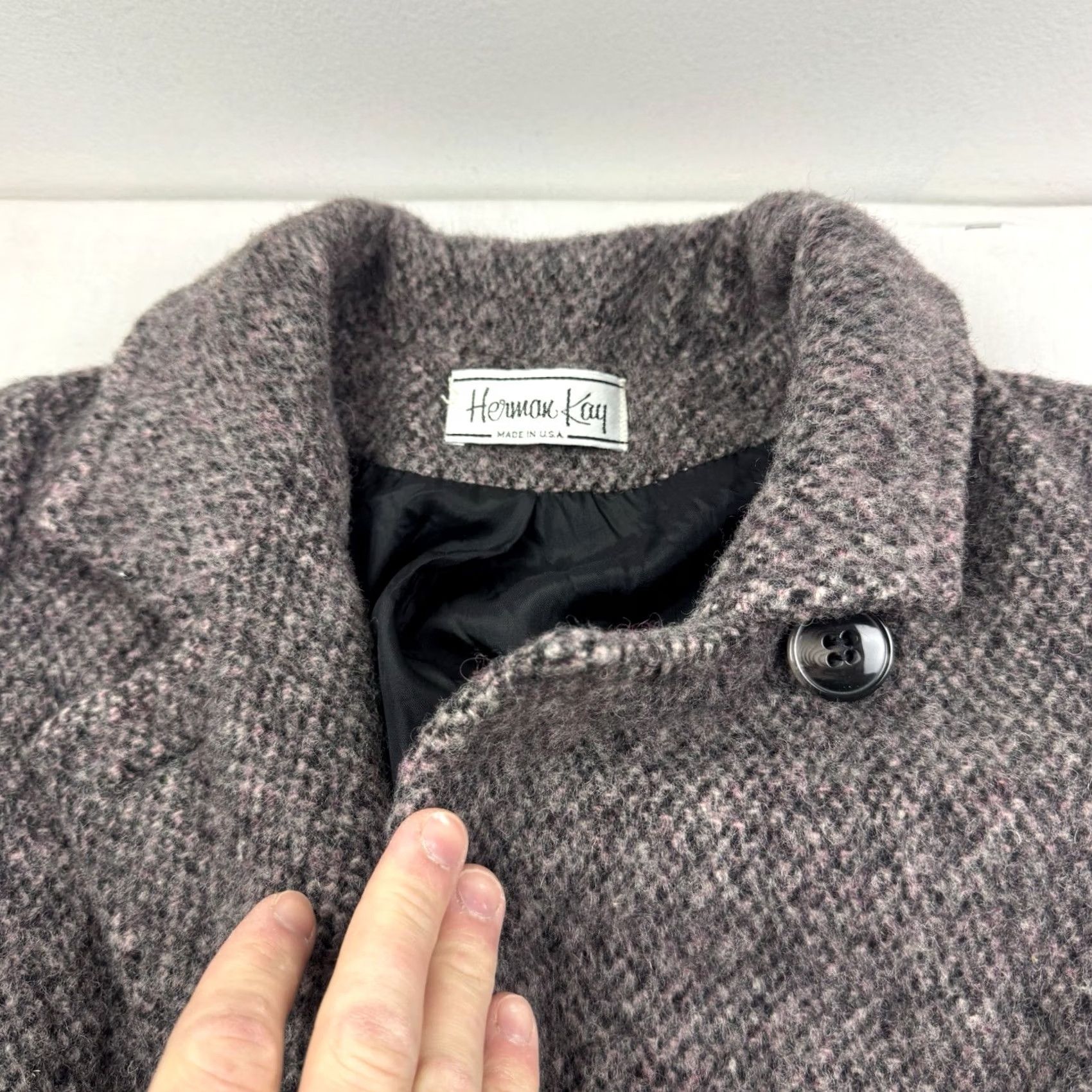 Vintage VINTAGE Herman Kay Coat Womens Large Button Up Shawl Collar 80s Wool Gray Size L / US 10 / IT 46 - 7 Thumbnail