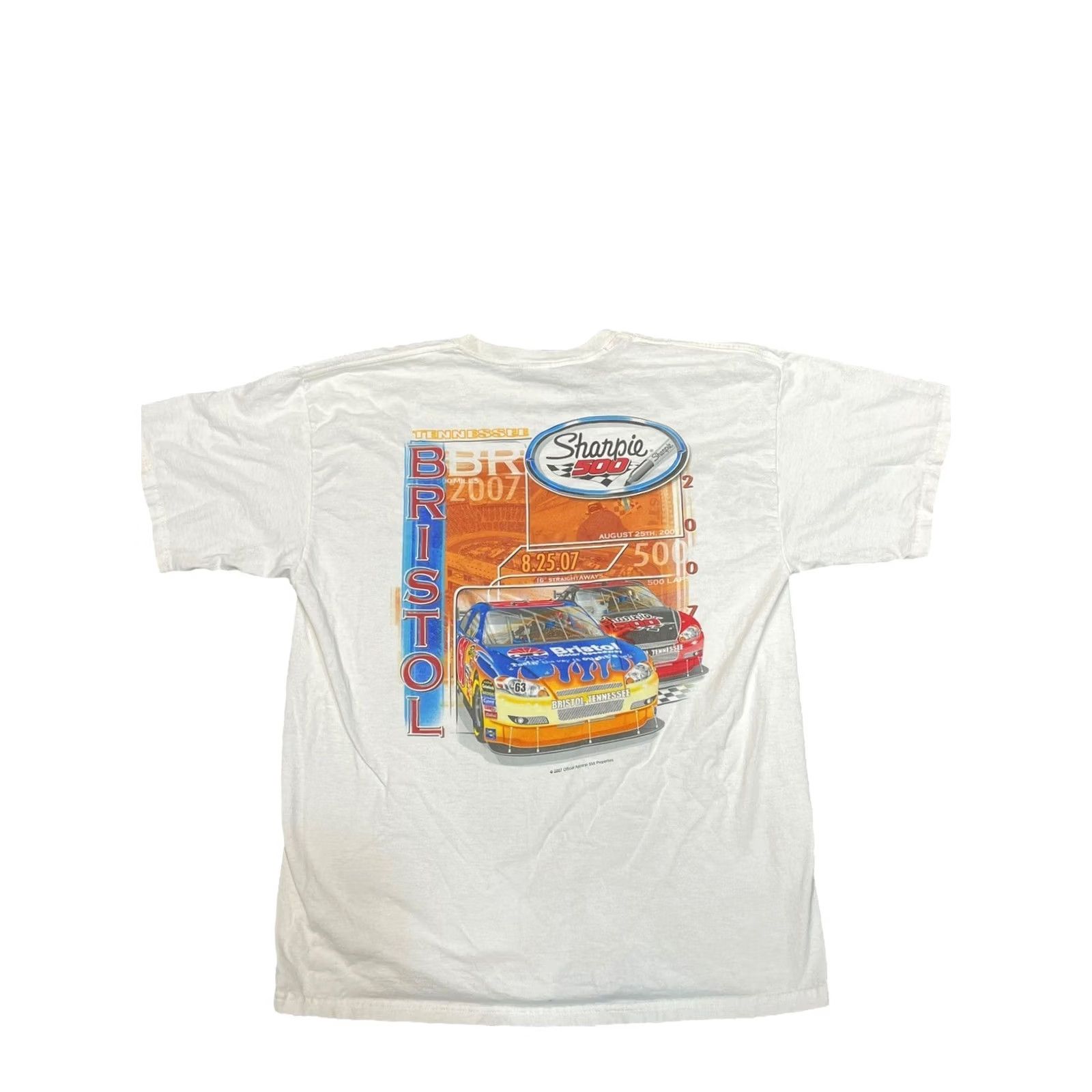 NASCAR VINTAGE Bristol Motor Speedway Sharpie 500 Racing White T-Shirt XL Men Gilden Short Sleeve Crew Neck Cotton Double-Sided Retro 2007 Size US XL / EU 56 / 4 - 3 Thumbnail