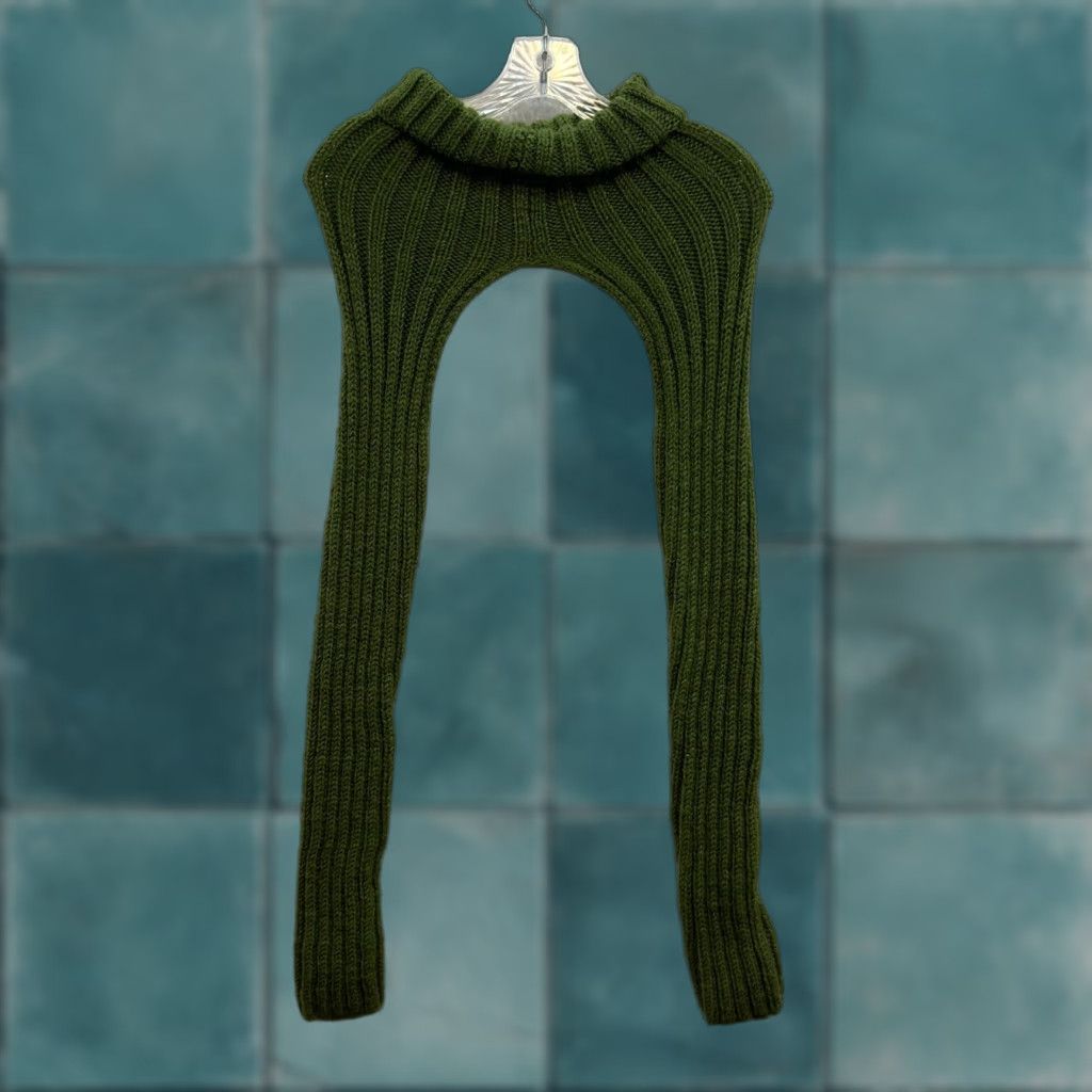 Vintage VINTAGE Bolero Shrug Sweater Top Green Turtleneck Chunky Rib Knit Cropped Fairy Grunge Size ONE SIZE - 1 Thumbnail