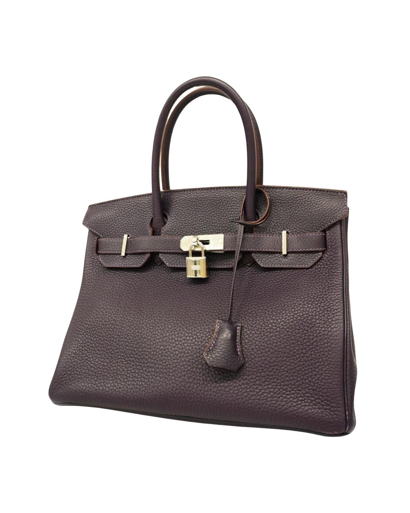 image of Hermes Luxury Cassis Purple Leather Flap Handbag With Silver Hardware, Women's