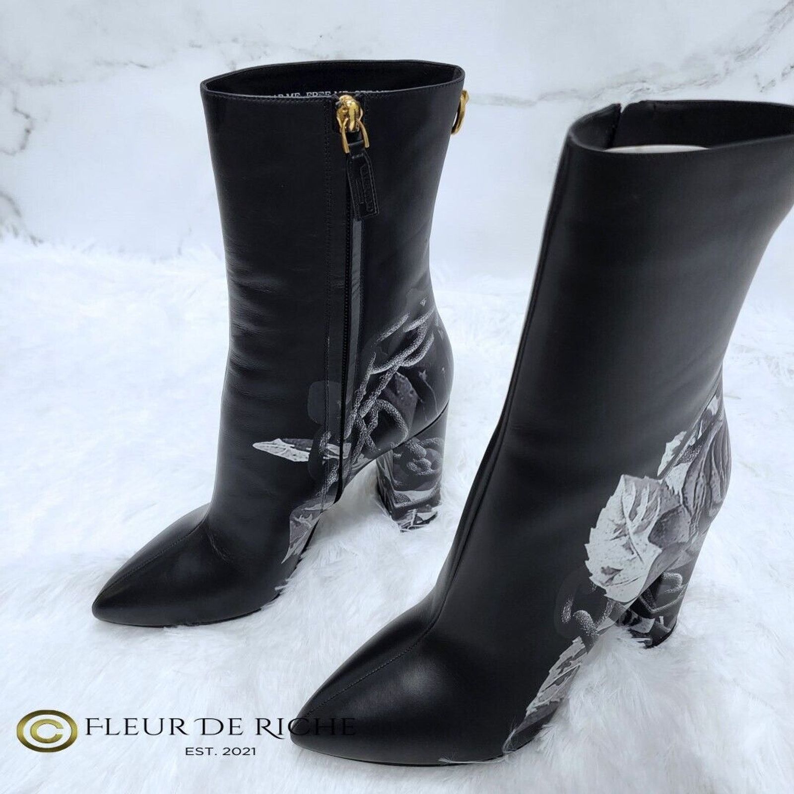 Valentino Valentino x Undercover Black Rose Leather Ankle Boots Size US 7.5 / IT 37.5 - 6 Thumbnail