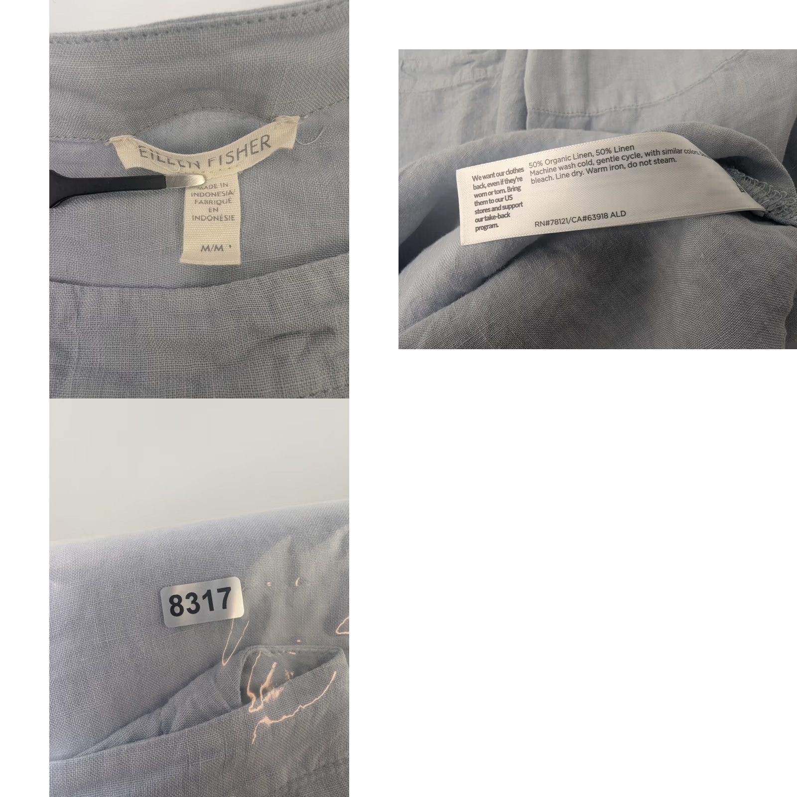 Eileen Fisher Eileen Fisher Blouse Linen Boxy Handkerchief 3/4 Sleeve Light Blue M Womens Tunic Top Size M / US 6-8 / IT 42-44 - 8 Thumbnail